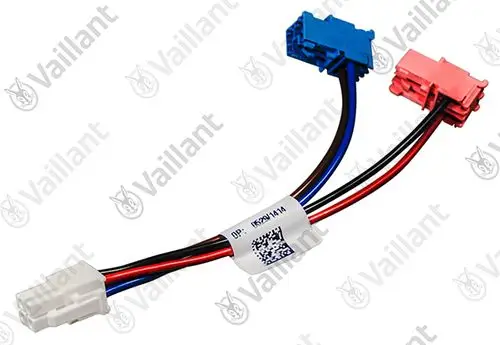 Kabelbaum von Vaillant mit mehreren Farbcodierten Steckern und Kabeln für elektrische Anschlüsse, geeignet für spezielle Geräte.